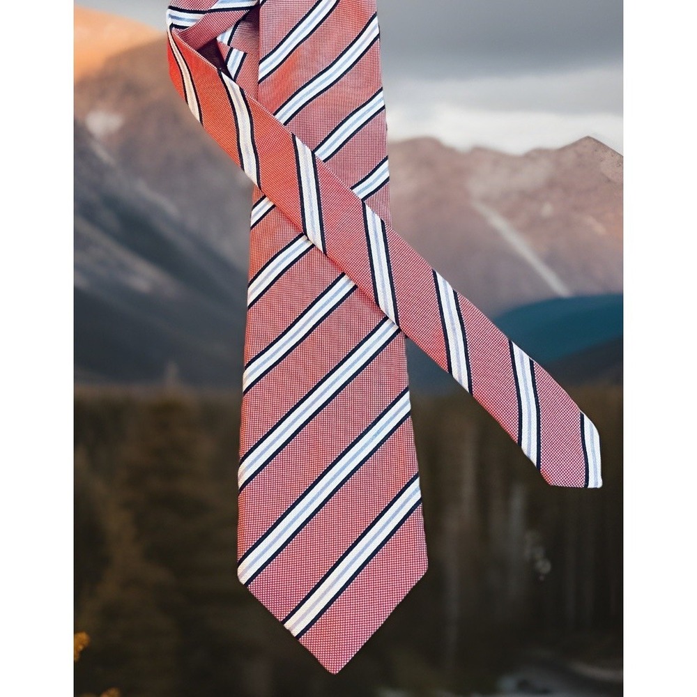 Altea Tie‎ Mens One Size Red Silk Striped Woven Classic Necktie Made In Italy